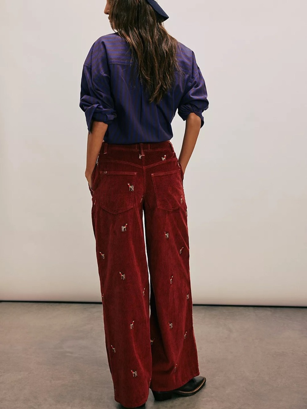 Free People We The Free Clifton Embroidered Corduroy Wide Leg Burgundy Size 29 - Picture 2 of 16